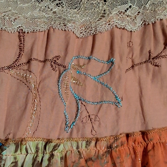 CANDIES Vintage Denim Skirt w/ Studs And Tiered Eyelet & Lace Fabric Junior's 7 - Picture 8 of 9